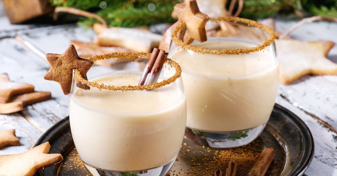 Two glasses of homemade eggnog.