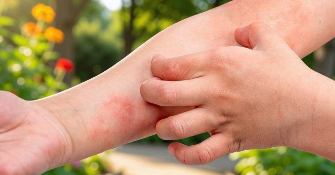 A child scratches their itchy arm.